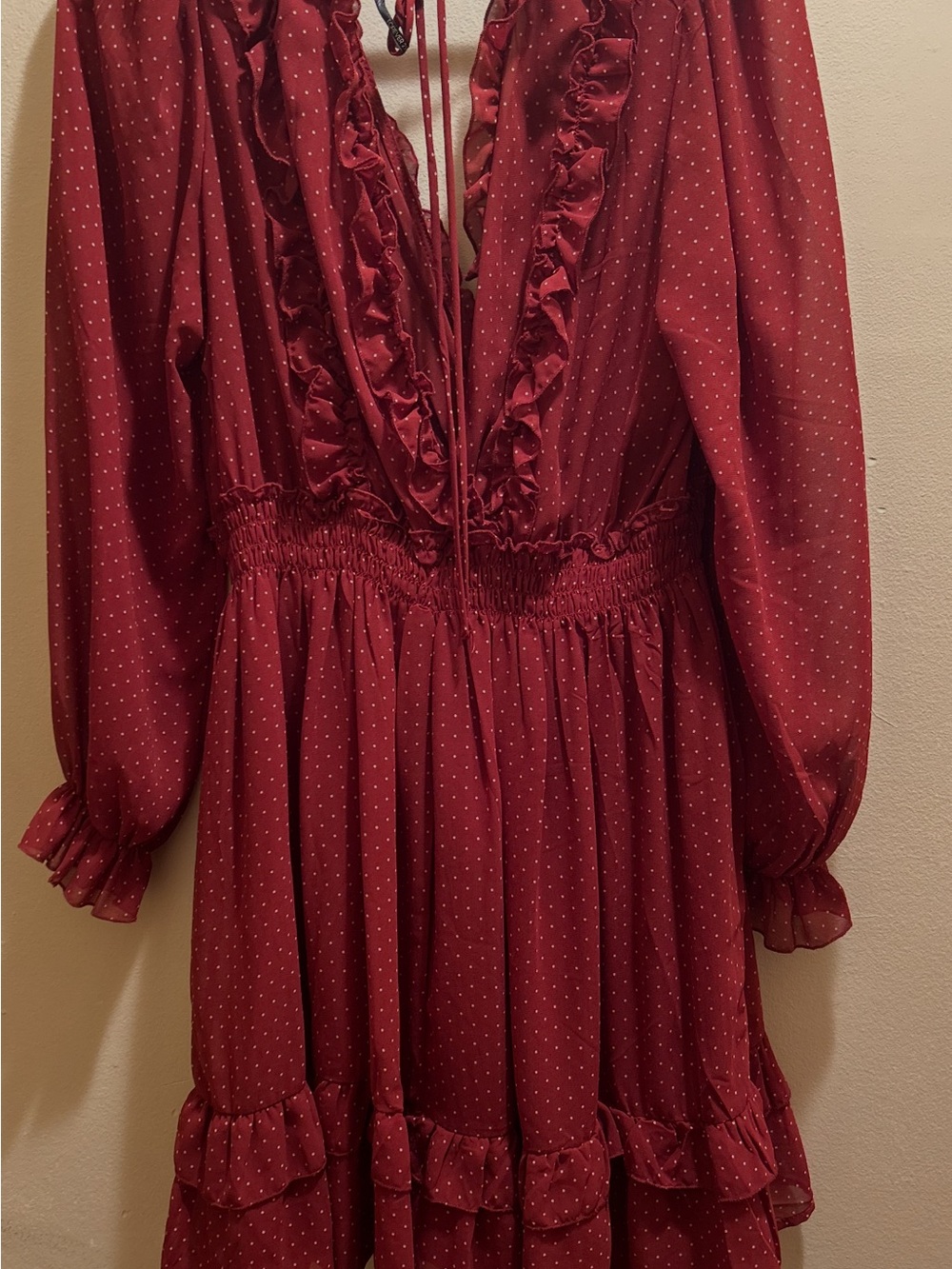 Red Ruffle Polka Dot Long Sleeve Dress
